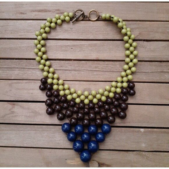 Collar Bib Necklace Beaded Purple Green Grape Blueberry Like Style Beads 14" - Picture 1 of 8